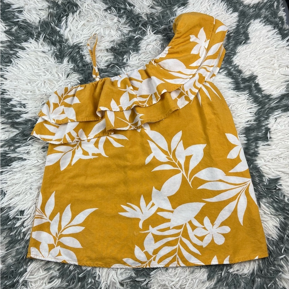 Old Navy Women's Yellow White Off One Shoulder Floral Top Blouse Size Medium